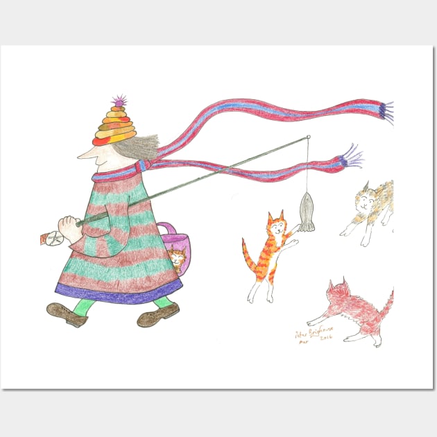 MadCatWoman Fishing For Cats Wall Art by MrTiggersShop